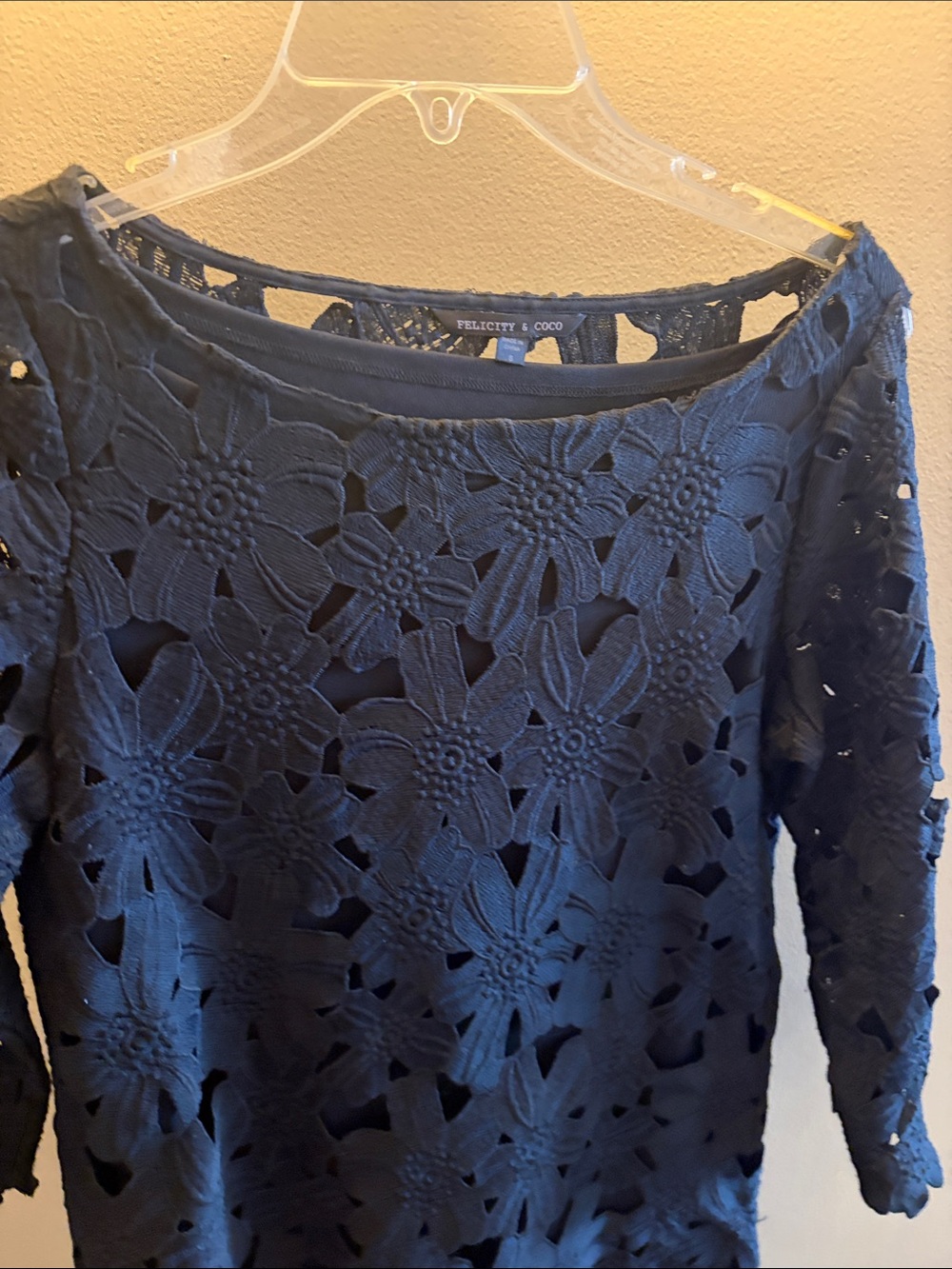 Felicity & Coco black Floral Crochet Off-Shoulder Sweater
